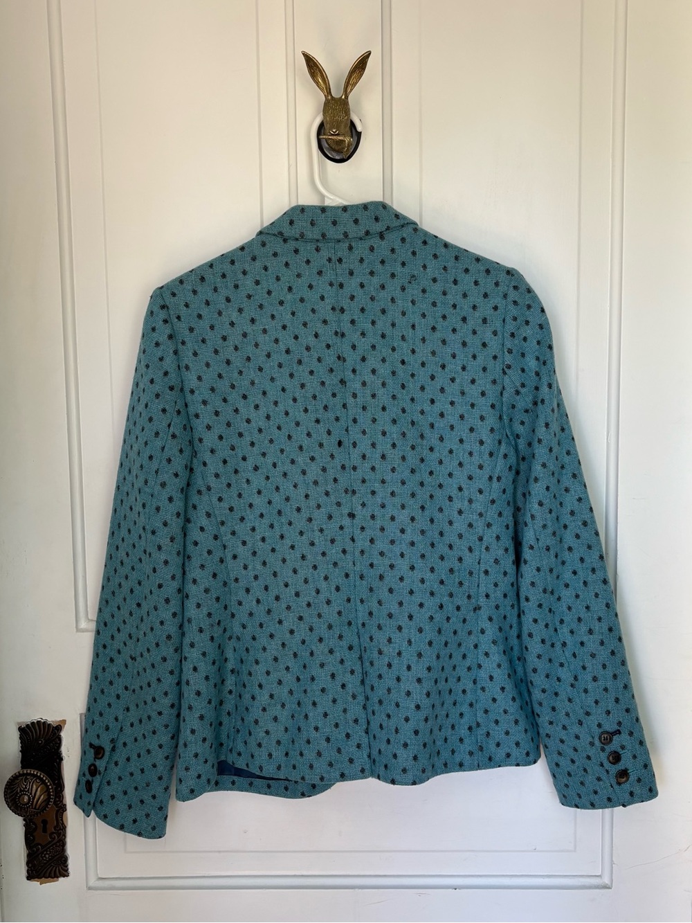 Boden Teal Wool Blazer with Navy Dot Print Size 8 - Picture 6 of 7